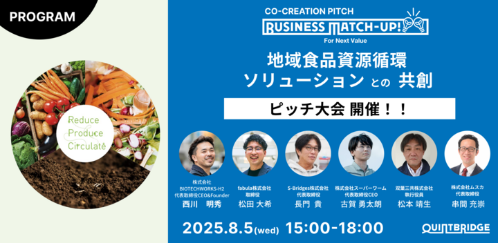 Business Match-up!地域食品資源循環ソリューションとの共創　登壇企業６社決定！ピッチ大会開催！