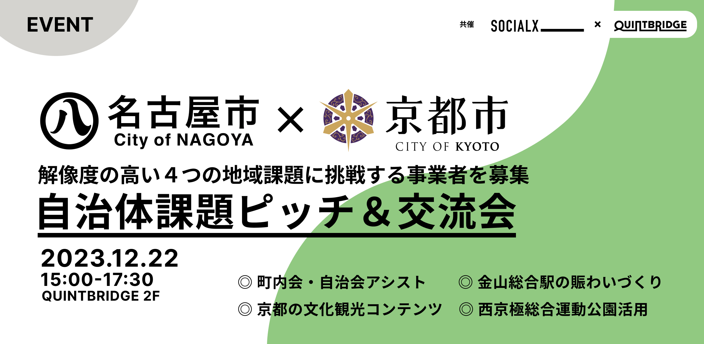 【名古屋市×京都市】政令指定都市2市がコラボ！自治体課題ピッチ＆交流会