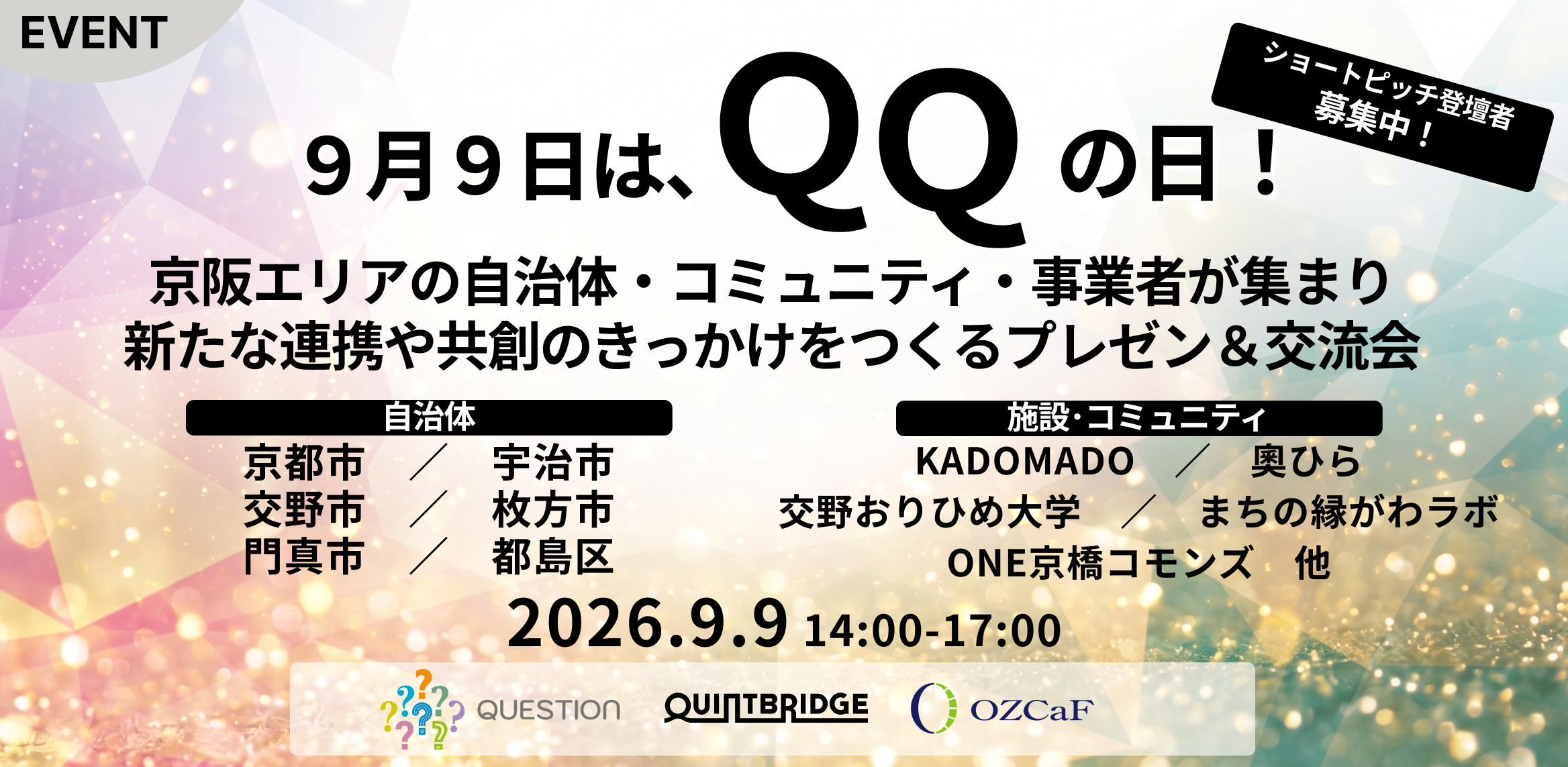 【9月9日はQQの日】京阪エリアの自治体・コミュニティ・事業者等が集まり、新たな連携や共創のきっかけをつくるプレゼン&交流会