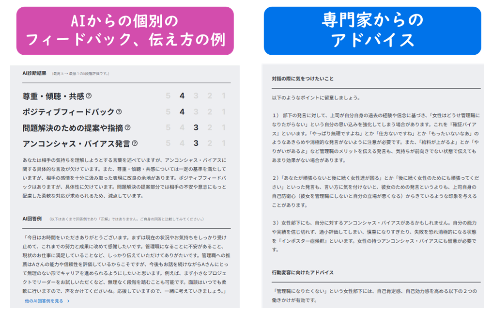 AIからの個別の フィードバック、伝え方の例